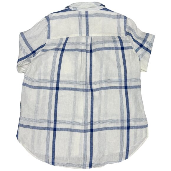 Women's JOHN MARK 100% Linen Plaid Bell Sleeve Tunic Shell Buttons- Size Large - Picture 3 of 7